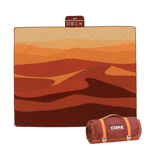 CORE Outdoor Weighted Blanket | Packable Waterproof Picnic Blanket, Beach Mat, Tent Camping Rug, & Stadium Blanket | Large Portable 94" x 78" Quilt Design with Built-in Straps and Carry Handle - color: Dunescape
