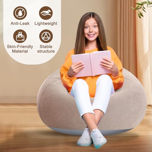 Lunmon 2 Pcs Small Bean Bag Chair Inflatable Chair Blow up Games Sofa Foldable Flocking Inflatable Lazy Sofa Portable Blow up Lounger for Living Room Bedroom (Brown) - color: Brown