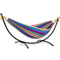 SUNCREAT Portable Large Hammock with Stand, Two Person Hammock with Stand Included, Rainbow Stripes - color: Yellow Purple