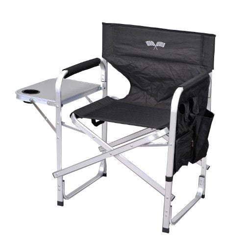Stylish Camping Full Back Folding Director's Chair - color: Black/Flag