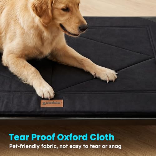 ZOMISIA Chew Proof Elevated Dog Bed for Medium Dogs - Raised Pet Cot with Removable Waterproof Padded for Outdoor Use, Indestructible and Washable, 36" L x 24" W x 5" H, Black - size: M - 36"l X 24"w X 5"h