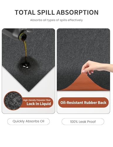 Heavy Duty Oil Spill Mat, Garage Floor Mat, 63" x 31" Waterproof Rubber Backing Oil Absorbent Pads, 1/5" Thick Reusable Under Auto Repair Mat for Garage Floor Surface Protection-Dark Gray - color: Dark Gray, size: 5' 3" x 2' 7"