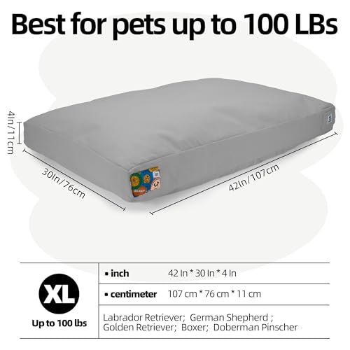 Sytopia 42 Inch Canvas Outdoor Dog Bed for Extra Large Dogs, Great Gift for Pets with Waterproof Machine Washable Removable Cover, Indoor Patio Pet Pad for Crate, Light Grey - color: Light Grey, size: X-large
