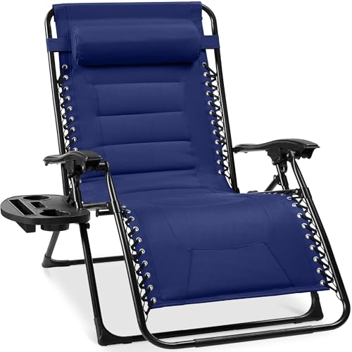 Best Choice Products Oversized Padded Zero Gravity Chair, Folding Outdoor Patio Recliner, XL Anti Gravity Lounger for Backyard w/Headrest, Cup Holder, Side Tray, Polyester Mesh - Cobalt Blue - color: Cobalt Blue