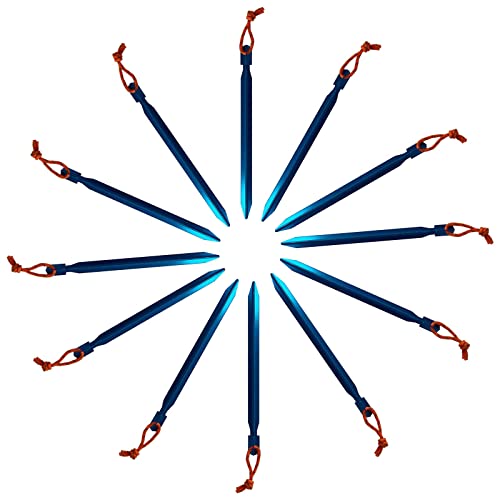 12 Pack Tent Stakes, 7075 Ground Metal Camping Aluminum Tent Pegs, Lightweight Tent Stakes Heavy Duty Spikes Camping Accessories - color: Blue