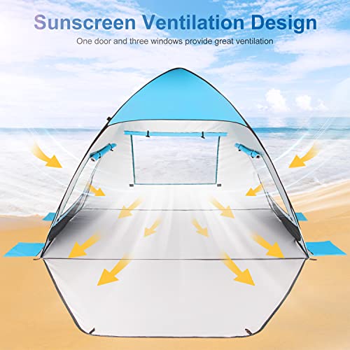 TOBTOS UPF 50+ Pop Up Beach Tent, Easy Set Up Beach Umbrella, Sun Shelter for 2-3 People UV Protection Portable Sunshade, Baby Canopy Cabana, Lightweight with Carry Bag - style: Blue for 2-3 Person