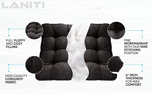 LANITI 24” Inch Extra Large Floor Cushions Tufted Floor Pillow for Adults Square Meditation Ultimate Comfort Oversized Pillows for Floor Cushion (Black) - color: Black