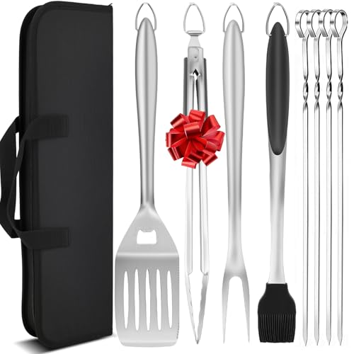 9Pcs Grill Accessories Set, Heavy Duty Stainless Steel BBQ Grill Tools Kit with Storage Bag, Grilling Gifts for Men Dad Him, Professional Barbecue Grill Utensil Set for Outdoor Backyard Camping - color: 9PCS- Extra Thick