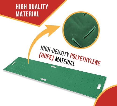 Mytee Products 5 Pk 2' x 8' Green Ground Protection Mats with Double Sided Diamond Plated Tread Design - High Density Polyethylene Mat, Easily Supports 50 Ton Loads on Lawns, Dirt, and Any Other Areas - color: Green, size: 2 x 8 Feet, style: 5 - Pack