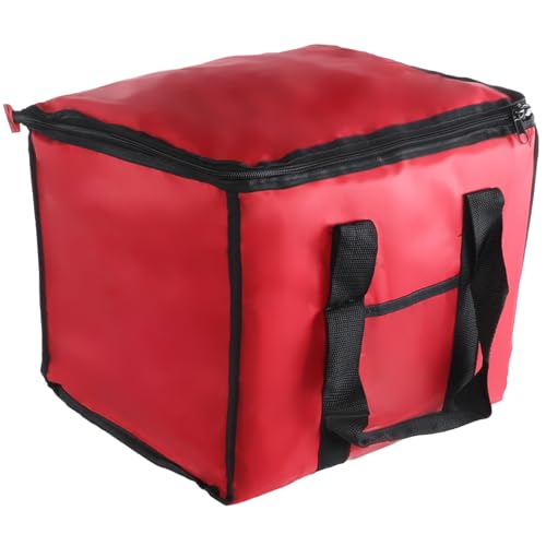 Chef Approved 12 x 12 Food Delivery Bag | Heavy Duty Insulated Soft-Sided Hot Cold Sandwich Carrier with Zipper Closure for Restaurant Shopping Grocery | Square Shape, 12"W x 12"D x 15"H, Nylon, Red - color: Red
