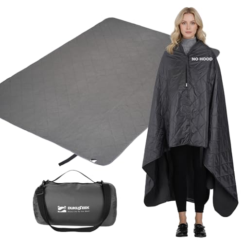 DUKUSEEK Waterproof Stadium Blanket (NO Hood), Outdoor Blankets Waterproof Windproof for Cold Weather, Emergency Warm Blanket with Quilted Cotton and Thick Fleece for Picnic, Camping, Outdoor Sports - color: Black With Quilted Fleece (No Hood)