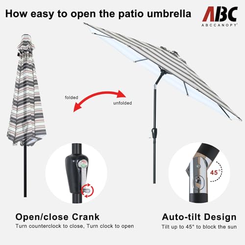 ABCCANOPY 10FT Patio Umbrella, Outdoor Waterproof Table Umbrella with Push Button Tilt and Crank, 8 Ribs UV Protection Pool Umbrella for Garden, Lawn, Deck & Backyard(Dark Blue Stripes) - color: Dark Blue Stripes, size: 10FT