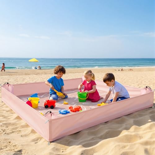 Large Beach Blanket Sandproof Waterproof with Side Walls, 71"x57" Pink Outdoor Portable Beach Blanket Includes 4 Storage Bags and 4 Stakes for Beaches Keep Sand Out Family Camping Park Travel Vacation