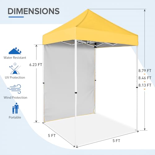 EAGLE PEAK Pop up Canopy 5x5, Outdoor Portable Canopy Tent with One Removable Sunwall, Carry Bag Included, Yellow - color: Yellow