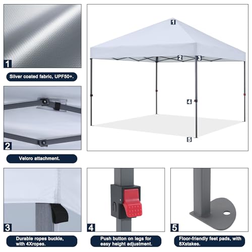 COOSHADE Durable Easy Pop Up Canopy Tent 10x10Ft, with 4 Sandbags(White) - color: White, size: 10x10Ft