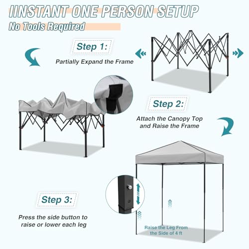 EAGLE PEAK 6x4 Instant Pop Up Canopy Tent, Straight Leg Sun Shelter, Portable Canopy with Carry Bag for Camping, Beach & Sports, Gray - color: Gray, size: No Wall