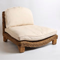 Serenity Meditation Floor Chair with Seagrass Woven Seat and Solid Mangowood Frame, Cushioned Seat, Wooden Legs, Natural Finish (Cream) - color: Cream
