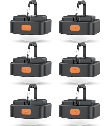 Rechargeable Camping Lights FLY2SKY 6Pcs Black Tent Lights Mini Flashlight Portable LED Camping Lantern Survival Gear Camping Accessories for Hiking Backpacking Fishing Hurricane Emergency Outage - style: 6 Pcs Black