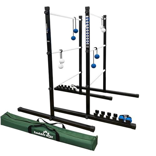 Vivere Ladder Golf Extreme Metal Tournament Edition Ladder Ball Tossing Game with 2 Metal Ladders and 2 Sets of Soft Bolas - Official Equipment