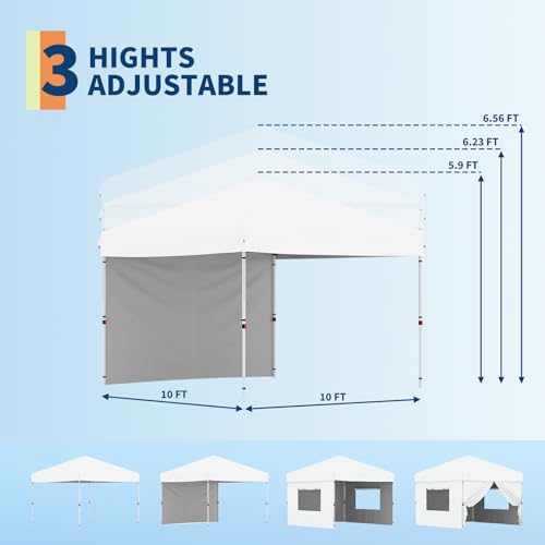 Pop Up Canopy Tent 10x10 FT Outdoor Canopy One-Person Set Up Heavy Duty Commercial Instant Tent - color: White, size: 10x10FT/1-Sidewall