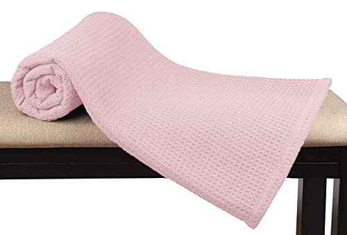 Glamburg 100% Cotton Thermal Blanket, Breathable Twin Size Waffle Blanket, All Season, Baby Pink - color: Baby Pink, size: Twin (60"x90")