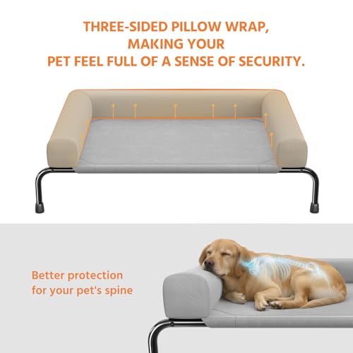 Simple Trending Elevated Dog Bed for Large Dogs, Cooling Raised Dog Cot with Bolsters, Breathable Pet Bed for Outdoor, 47.75" x 31", Grey - color: Grey