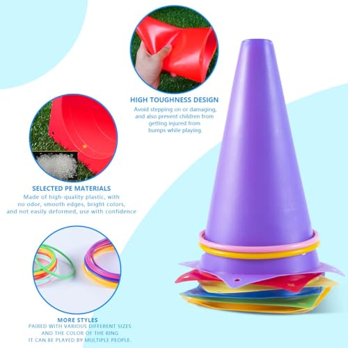 OBTANIM 26 Pcs Plastic Colorful Cones Ring Toss Combo Set Outdoor Carnival Games for Kids Adults Birthday Party Throwing Backyard Games - style: Cones Ring