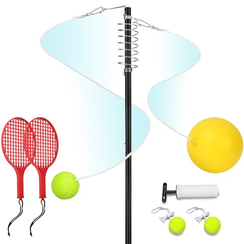 Tetherball Tennis Set with with 360° Swivel Hook Pole，Ball, Rope and Paddle Set.Tetherball Outdoor Equipment for Backyard，Lawn Game