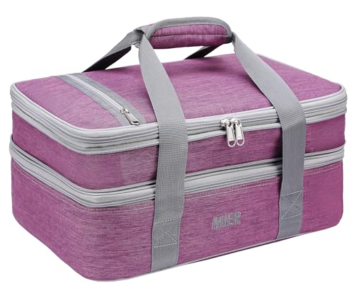 MIER Insulated Double Casserole Carrier Thermal Lunch Tote for Potluck Parties, Picnic, Beach, Fits 9 x 13 Inches Casserole Dish, Expandable by Mid Zipper, Purple - color: Purple