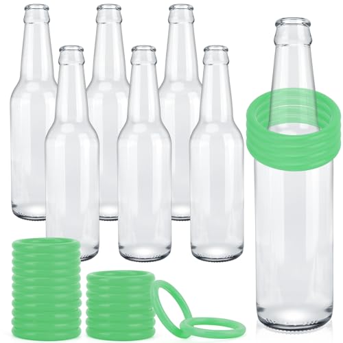 30 Pcs Ring Toss Game Carnival Game Set Include 24 Plastic Throw Rings and 6 Glass Bottles for All Occasions and Events, Summer Backyard Fun, Beach, Carnival Party Favor - color: Green, size: 1.57"