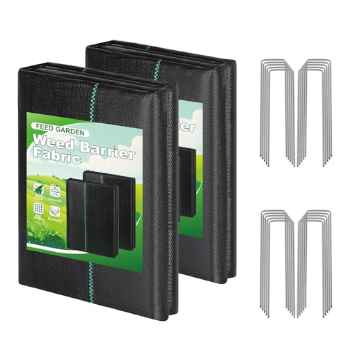 FEED GARDEN 3FT x 100FT Landscape Fabric Weed Barrier Fabric, Heavy Duty Weed Control Mat, Weed Blocker Ground Cover Geotextile Fabric for Gardening, with 20 U-Shaped Stakes (2 Pack 3x50FT) - size: 3FTx100FT