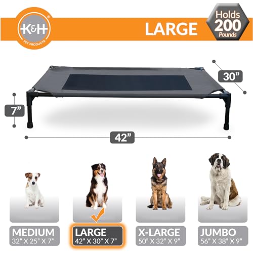 K&H Pet Products Outdoor Elevated Dog Cot, Breathable Cooling Elevated Cot Hammock Pet Bed for Large Dogs, Washable Mesh Cover, Raised Metal Frame, Collapsible, Portable - Large 42 X 30in Charcoal - color: Charcoal/Black Mesh, size: Large 42"L x 30"W