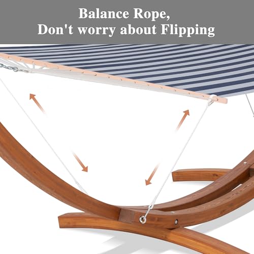 SUNCREAT Hammocks Standing Backyard Hammock with Stand, 2 Person Heavy Duty Hammock with 13.5 ft Wooden Stand, Blue Stripe - color: 11-blue Stripe