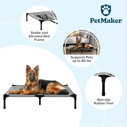 Elevated Dog Bed - 36x29.75-Inch Portable Pet Bed with Non-Slip Feet - Indoor/Outdoor Dog Cot or Puppy Mattress for Pets up to 80lbs by PETMAKER (Gray) - color: Gray, size: Large
