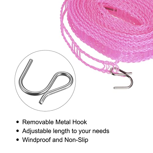 uxcell Portable Clothesline, 16.4ft Nylon Windproof Non-Slip Washing Line Rope for Courtyard Outdoor Travel Camping Laundry Drying, Pink - color: Pink, size: 16.4ft