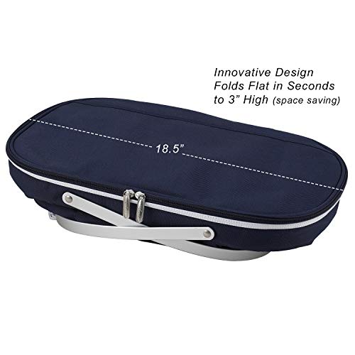 Picnic at Ascot Patented Collapsible Insulated Picnic Basket Equipped with Service For 4- Designed and Assembled in USA - color: Navy/Tellis Green