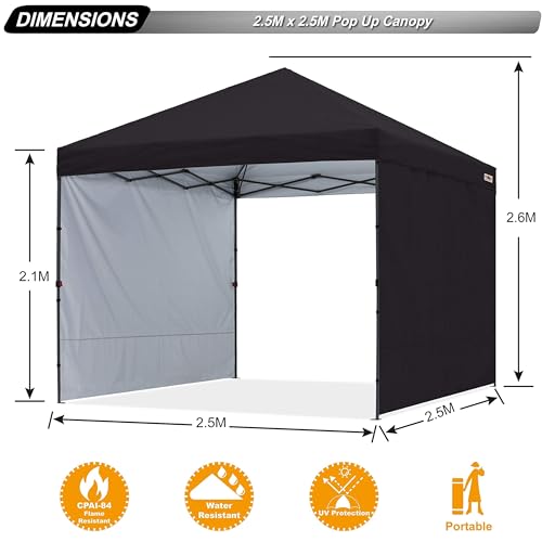 ABCCANOPY Easy Pop up Canopy Tent with 2 Sidewalls for Outdoor Sun Blocking or Rain Protection, 8x8, Black - color: Black, size: 8x8