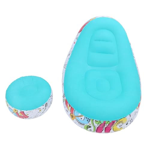 Zunate Inflatable Lounger Chair with Foot Stool, Portable Air Sofa Bed for Camping, Outdoor, Beach & Patio - Flocking Fabric, Foldable & Includes Repair Patch (Blue) - color: Blue