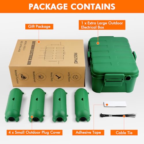 RESTMO 5-Piece Outdoor Waterproof Electrical Box Set – 12.5" x 8.5" x 5" Large & 7.1" x 2.3" x 2.3" Small, Weatherproof Boxes for Power Strip, Outlet, Plug, Socket, Timer, Holiday Light, Green - color: Green