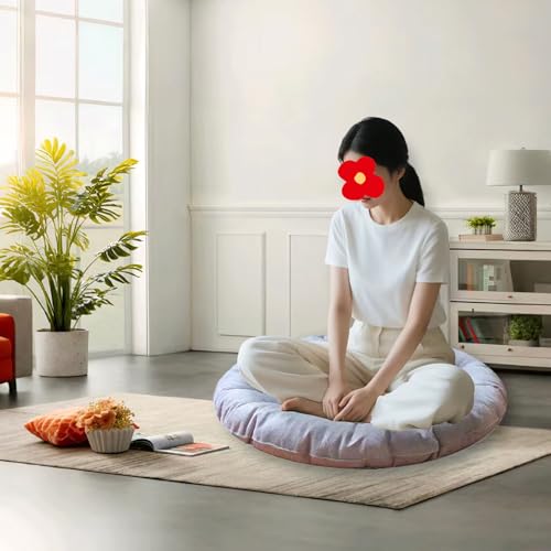 Large Linen Floor Cushions,Round Futon Pillows Japanese Style Tufted Floor Pillows Meditation Cushions for Seating On Pad for Yoga Sofa Balcony(Size:26x26inch,Color:Beige) - color: Beige, size: 65x65cm(26x26inch)