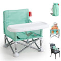 Tiny Marvels Portable Booster Seat, Foldable Baby High Chair with Removable Tray, Safety Harness & Carry Bag – for Toddlers Ages 6M-3Y, Ideal for Dining, Travel, Camping & Family Time - color: Green