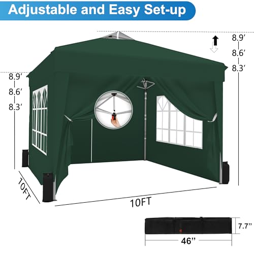 SANWAY 10x10 Pop Up Canopy Tent with Sidewalls x 4 – Easy Setup Canopy Tent, Waterproof, UV-Resistant, Portable with Carry Bag for Outdoor Events, Camping, and Backyard Parties – Dark Green - color: Dark Green