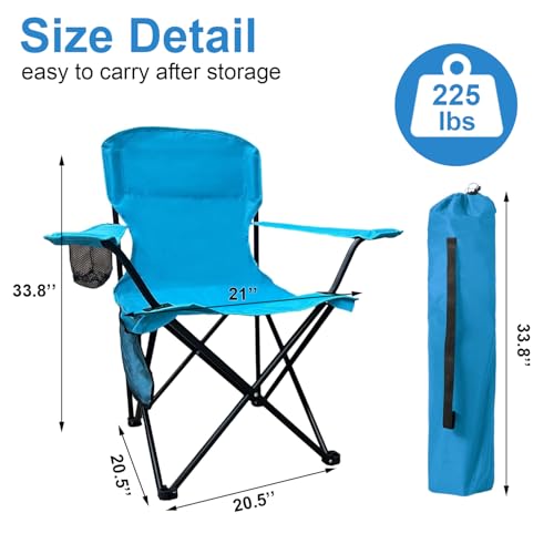 Folding Camping Chairs 2 Pack Portable Outdoor Chair for Camping, Fishing, Beach, Picnic, Lightweight High Back Foldable Chair with Cup Holder & Storage Bag, Supports300lbs, Blue - color: Blue, size: 2 Pack
