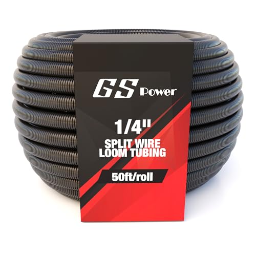 GS Power 1/4 Inch x 50ft Split Wire Loom Tubing, Split Cable Sleeve Cord Protector for Industrial Electrical Wires, Automotive Wire Cover Flexible, High Temperature Cable Conduit, Wrap - size: 1/4" x 50ft