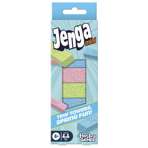 Jenga Mini Spring, Tiny Towers Stacking Block Game, Colorful Pink Blue Green Blocks, Ages 6+