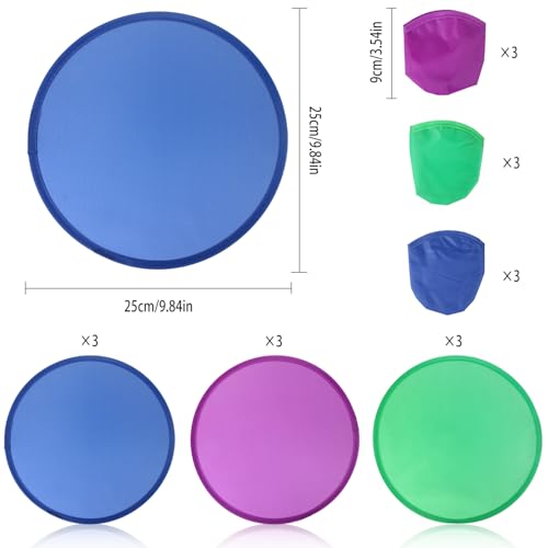 9 Pieces Foldable Flying Disc or Fan with Storage Bag Assortment Fans Set Beach Flying Disc- 9.8" Foldable Flying Disc（3 Colors）