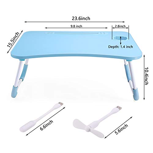 Slendor Lap Desk with Cup Holder, Foldable Laptop Table for Bed, Portable Bed Desk for Laptop and Writing, Computer Tray with Tablet Slot, Notebook Stand Reading Holder for Couch Sofa Floor,Blue - color: Blue