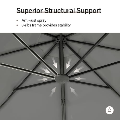 LAUSAINT HOME 11FT Patio Cantilever Umbrella with Base Outdoor Curvy Round Offset Umbrella, Heavy Duty Aluminum Patio Umbrella with 360°Rotation and Windproof, for Garden, Pool, Deck, Backyard, Market(11 FT Grey）