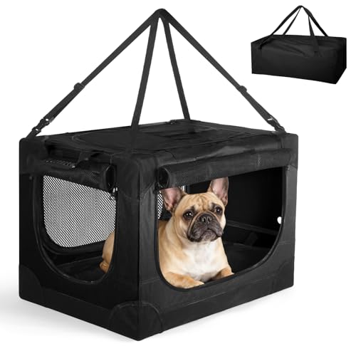 Soft Small Dog Crate - 24 inch Portable Travel Puppy Crate for Small Pets or 2 Cats, Collapsible Pet Carrier with 4 Mesh Doors, Car Kennel for Dogs with Handle for Indoor and Outdoor, Black - color: Black
