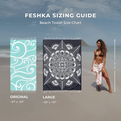 FESHKA Sand Proof Turkish Beach Towel – Oversized, Quick Dry & Lightweight Travel Towel - 100% Organic Cotton Beach Blanket - Perfect for Bath, Pool & Picnic | Frozen (Navy) - color: 55 - Navy